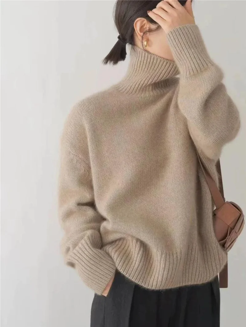Lena | Damen Oversize Rollkragen Knit Sweater aus weichem Kaschmirstrick