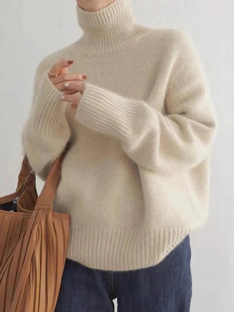 Lena | Damen Oversize Rollkragen Knit Sweater aus weichem Kaschmirstrick