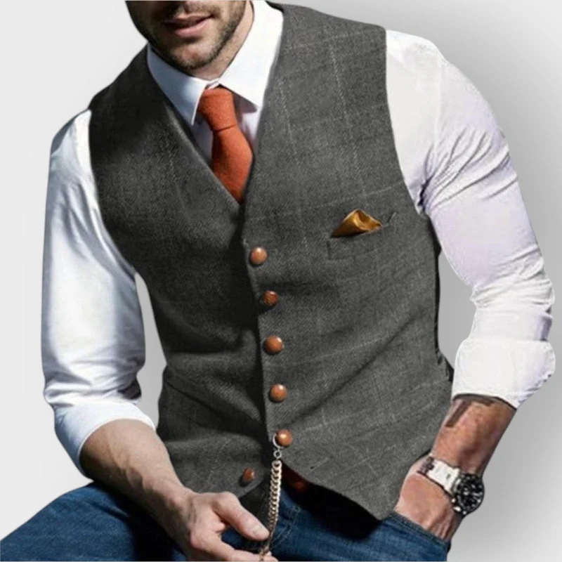 Julian | Herren Mens Gilet elegante Tweed-Weste mit Knopfleiste