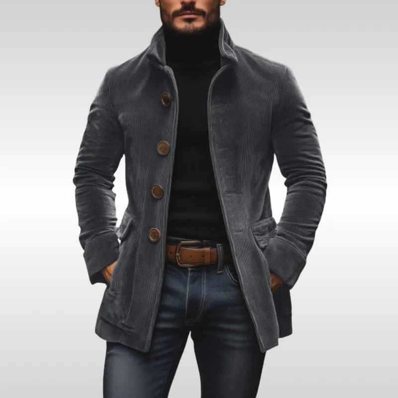 Fabian | Herren Mens Wool Coat Slim-Fit Cord Winterjacke mit Knöpfen