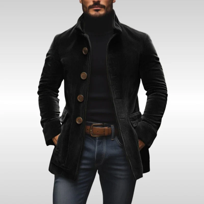 Fabian | Herren Mens Wool Coat Slim-Fit Cord Winterjacke mit Knöpfen