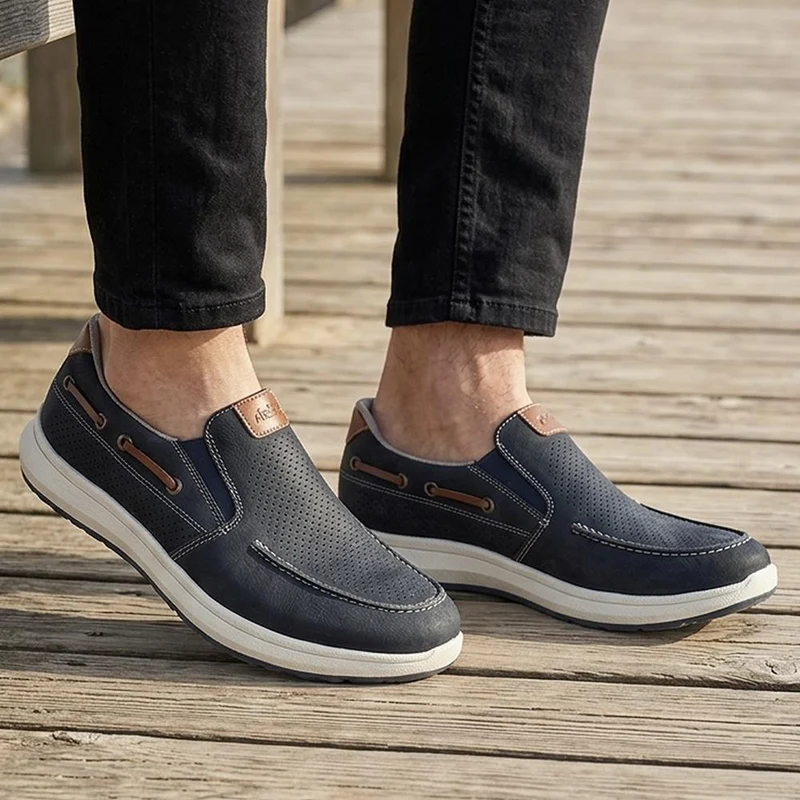 Rieker Leather Elastic Fit Slip On Shoes - RKR43062 / 330 548 - Navy