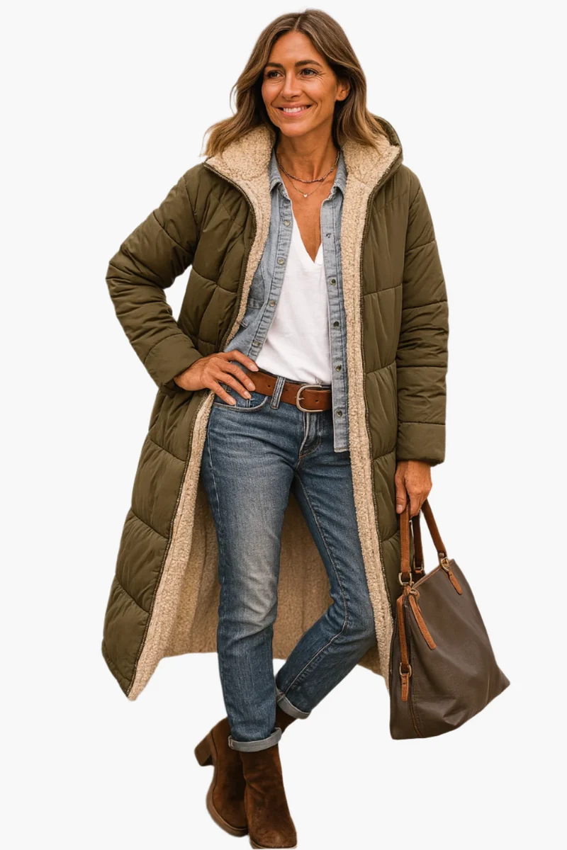 Angela | Damen Warme Kapuzen Winter Longline Puffer Jacke