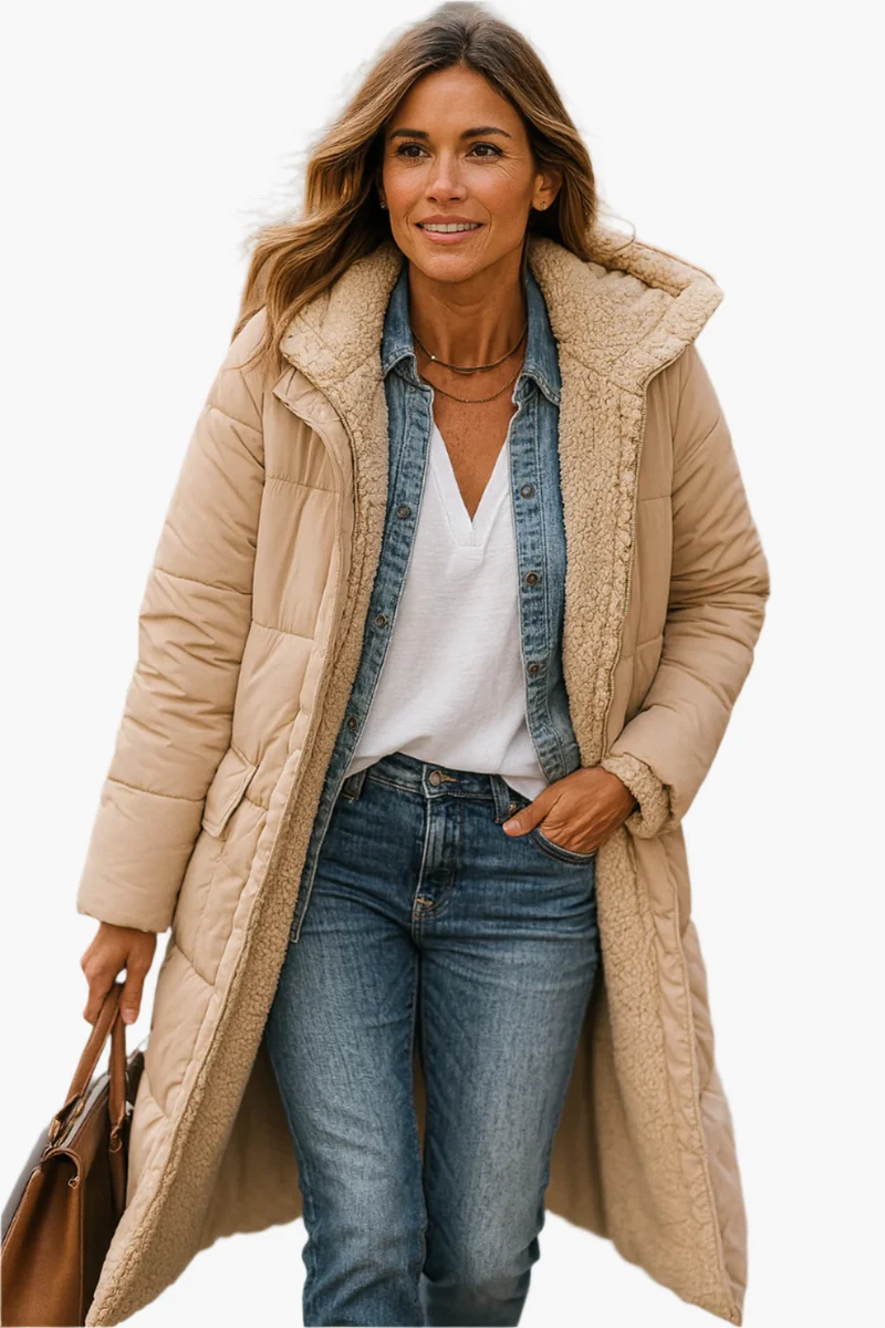 Angela | Damen Warme Kapuzen Winter Longline Puffer Jacke