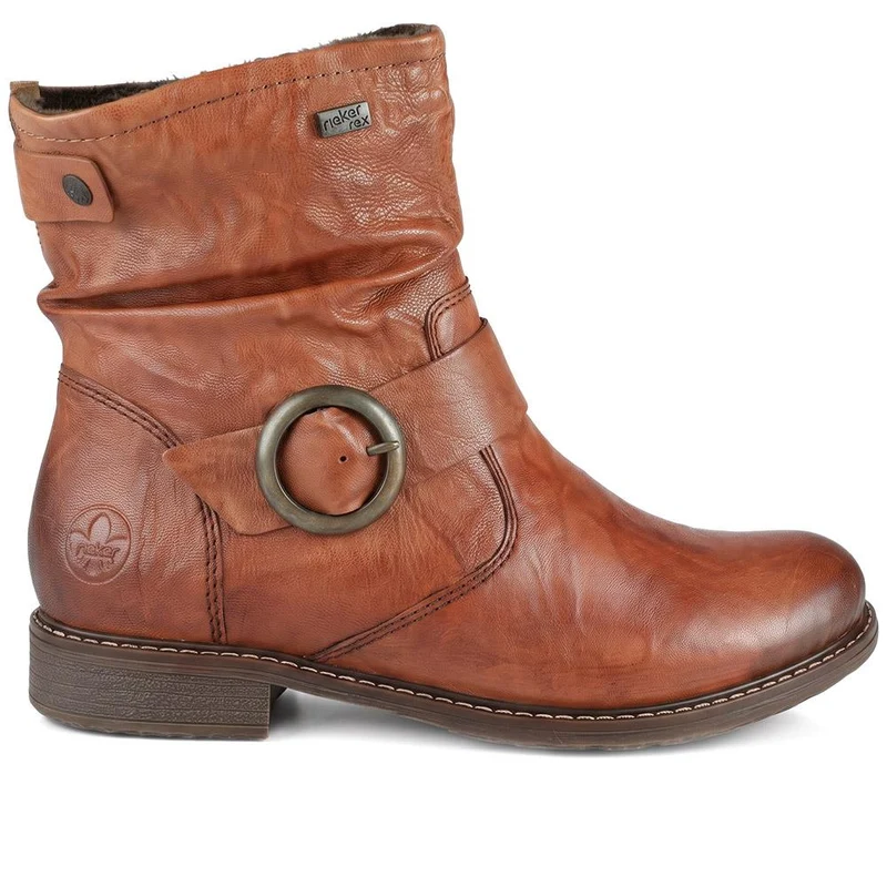 Rieker Wide Fit Buckle Detail Slouch Ankle Boots - RKR44500 / 329 727 - Tan