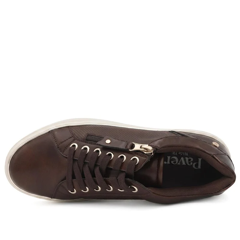 Wide Fit Zip & Lace Trainers With Grip Sole - WOIL42005 / 328 226 - Chocolate