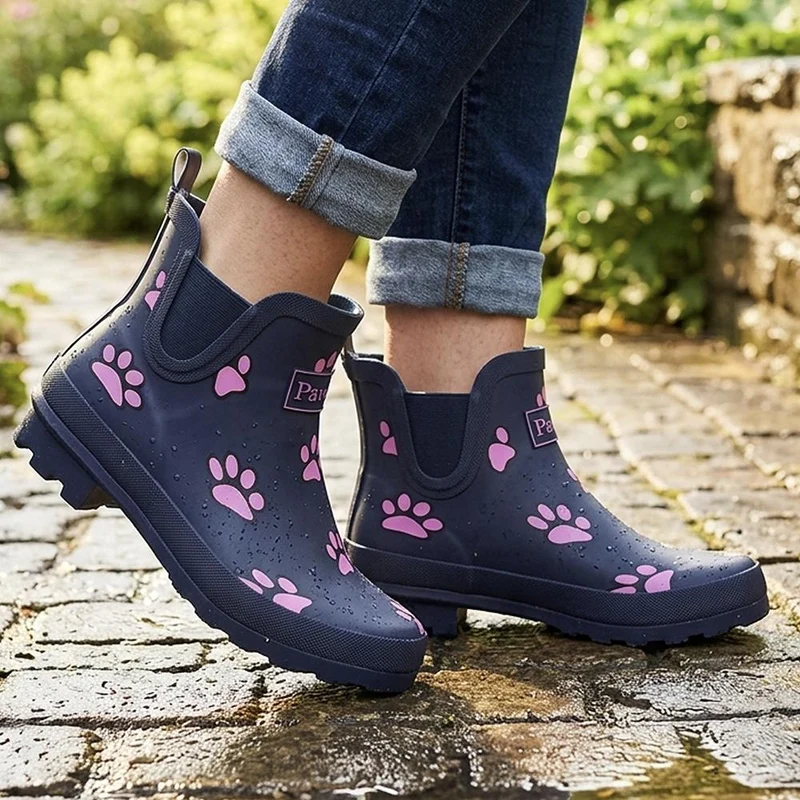 Paw Print Chelsea Wellington Boots - RAI40005 / 326 490 - Navy-Pink