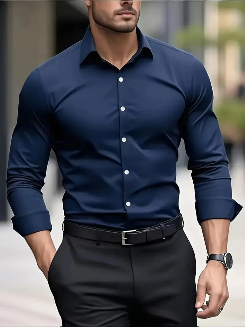 Julian | Herren Slim-Fit Knitterfreies Langarm Business-Hemd