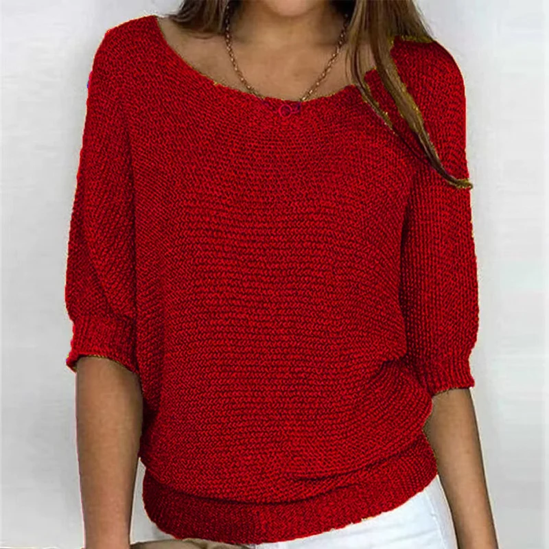 Emilia | Damen Grobstrick-Pullover mit Rundhalsausschnitt und Halbarm