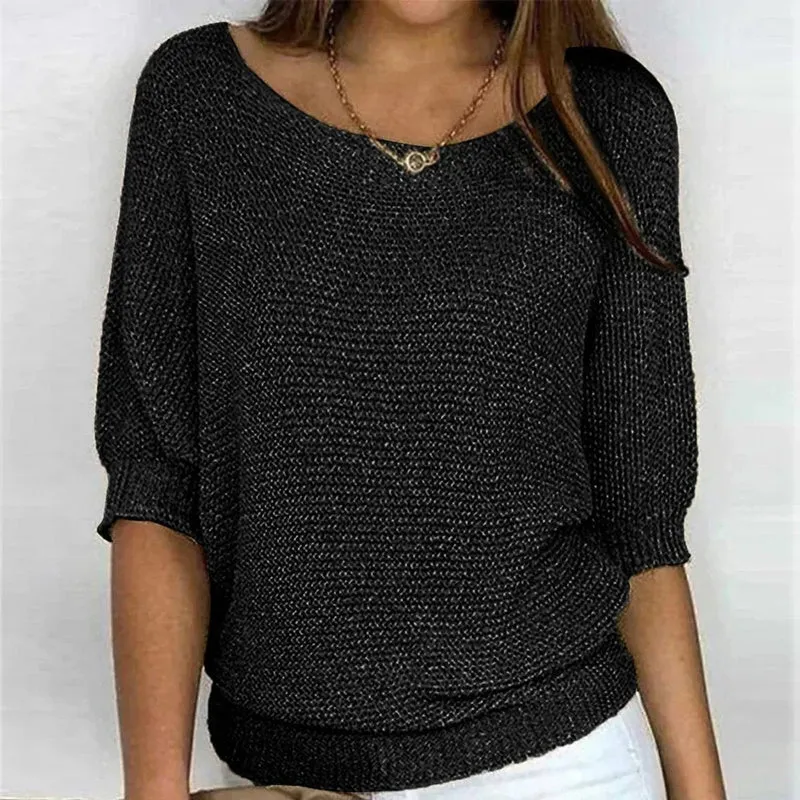 Emilia | Damen Grobstrick-Pullover mit Rundhalsausschnitt und Halbarm