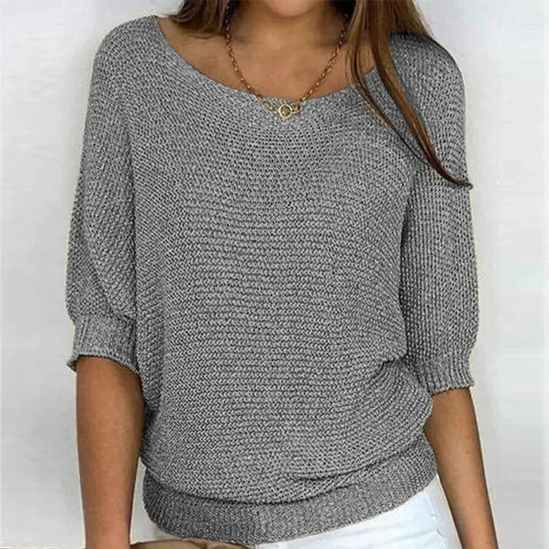 Emilia | Damen Grobstrick-Pullover mit Rundhalsausschnitt und Halbarm