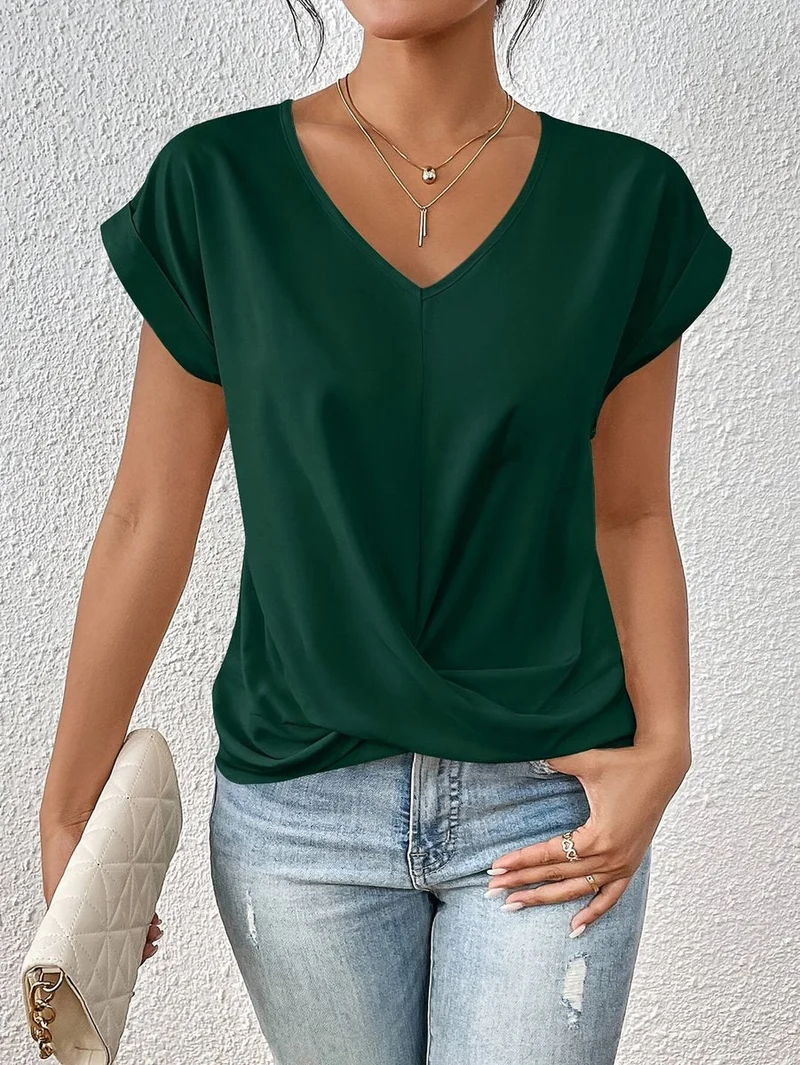 Katharina | Damen V-Ausschnitt Kurzarm Shirt mit Twist-Detail