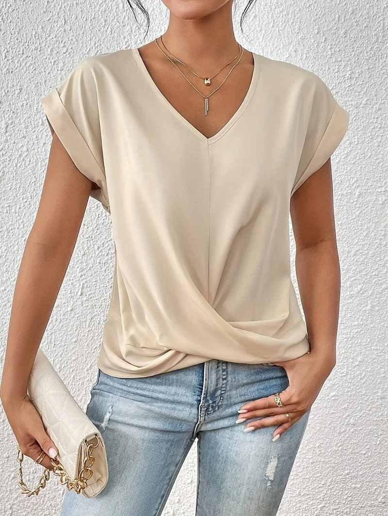 Katharina | Damen V-Ausschnitt Kurzarm Shirt mit Twist-Detail