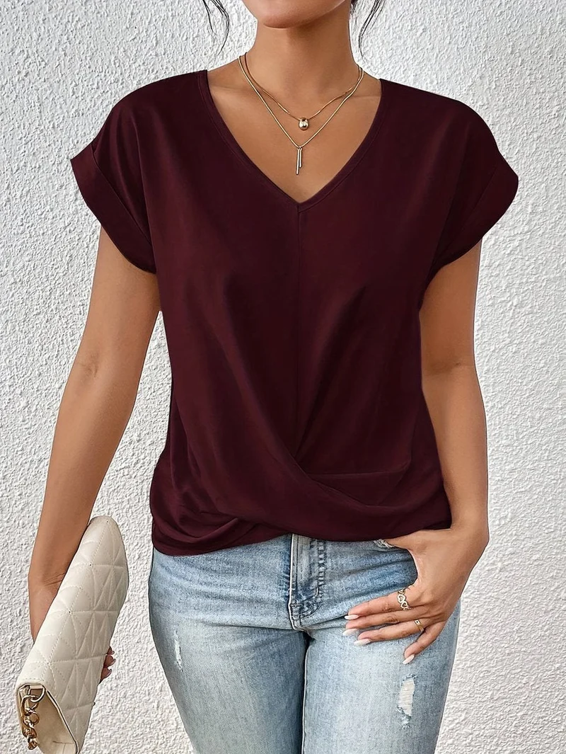 Katharina | Damen V-Ausschnitt Kurzarm Shirt mit Twist-Detail