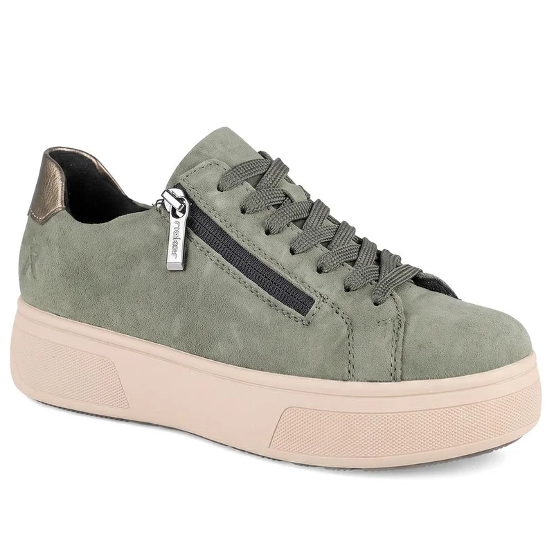 Rieker Leather Zip & Lace Platform Trainers - RKR43539 / 328 768 - Green