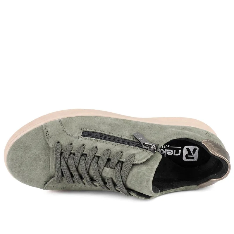 Rieker Leather Zip & Lace Platform Trainers - RKR43539 / 328 768 - Green