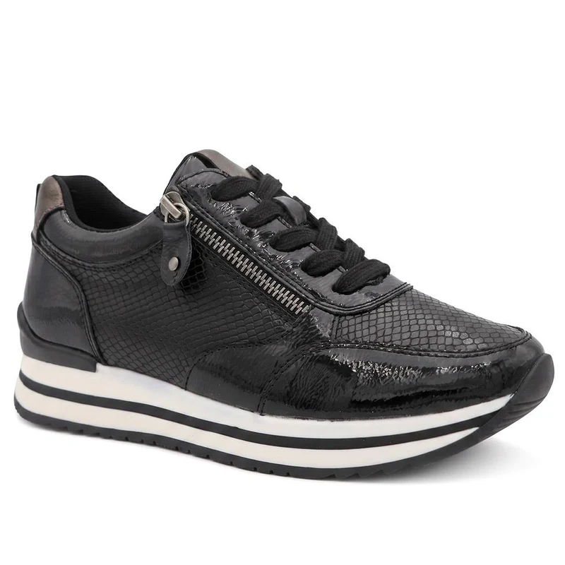 Wide Fit Zip & Lace Trainers W/ Cushioned Sole - WBINS44042 / 329 618 - Black Patent