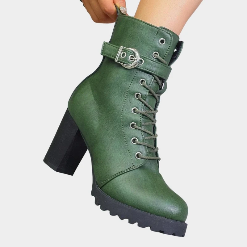 Sophie | Damen Schnür-Ankle-Boots mit Blockabsatz Schnalle Reißverschluss