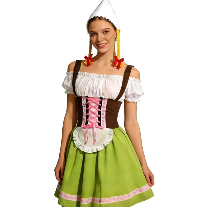 Mia | Damen Oktoberfest Dirndl Kleid Figurbetontes Trachtenkleid mit Schürze