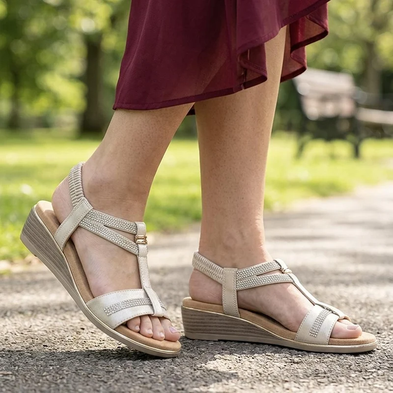Wide Fit Embellished Stretch Fit Sandals - BAIZH43066 / 329 610 - Gold
