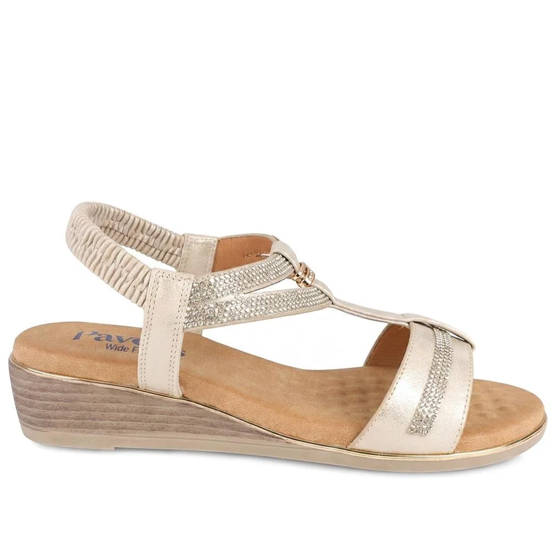 Wide Fit Embellished Stretch Fit Sandals - BAIZH43066 / 329 610 - Gold