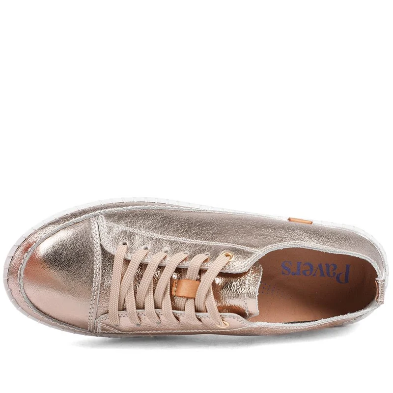 Leather Flexible Lightweight Lace Up Trainers - BRK43031 / 328 944 - Champagne