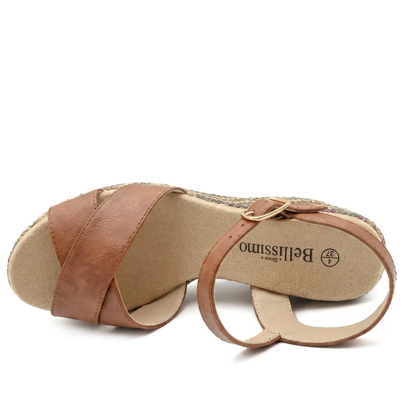 Bellissimo Buckle Fasten Wedge Espadrilles - BELWBINS43044 / 329 119 - Tan