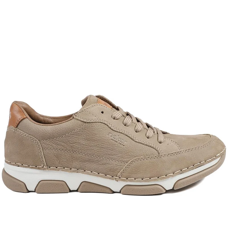 Rieker Extra Wide Fit Leather Lace Up Trainers - RKR43508 / 328 976 - Taupe