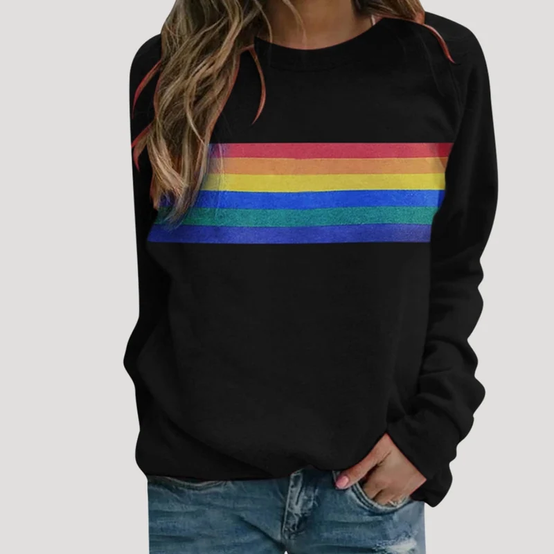 Veronika | Damen Frühlings Freizeit-Sweatshirt mit Regenbogenstreifen