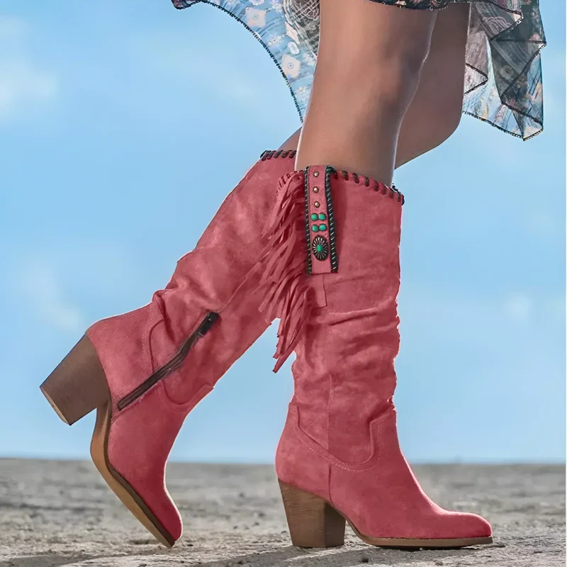 Felicia | Damen Western-Stiefel mit Fransen und klobigem Absatz