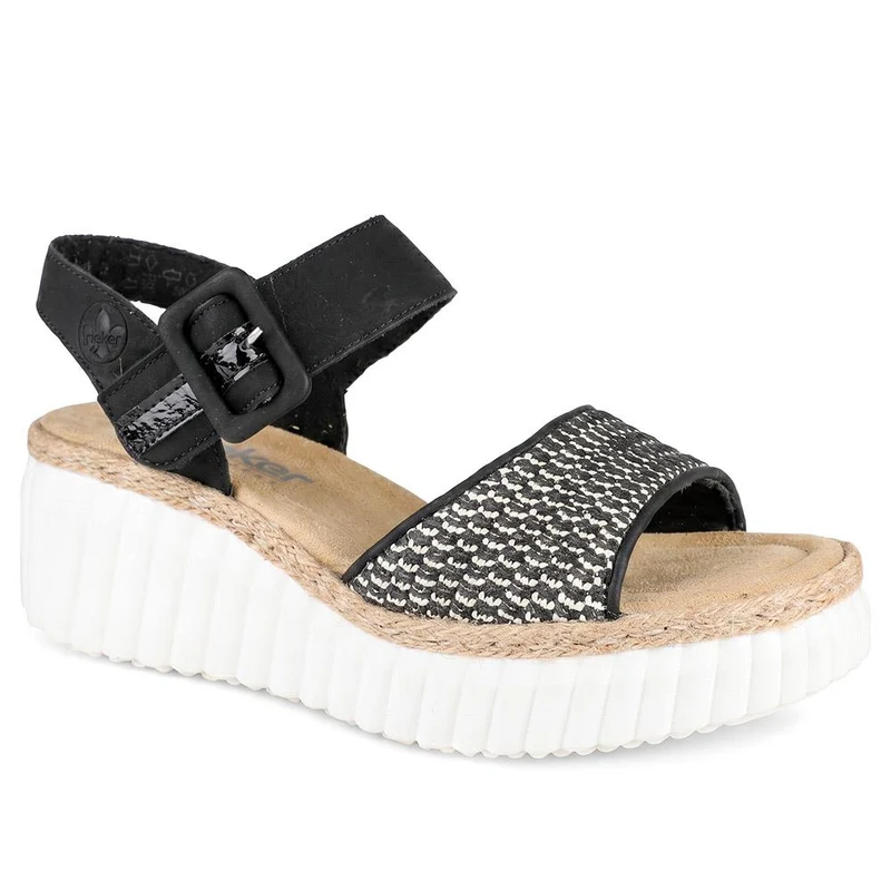 Rieker Adjustable Fasten Wedged Sandals - RKR43073 / 330 554 - Black Multi