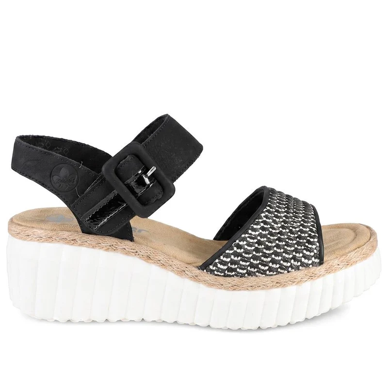 Rieker Adjustable Fasten Wedged Sandals - RKR43073 / 330 554 - Black Multi