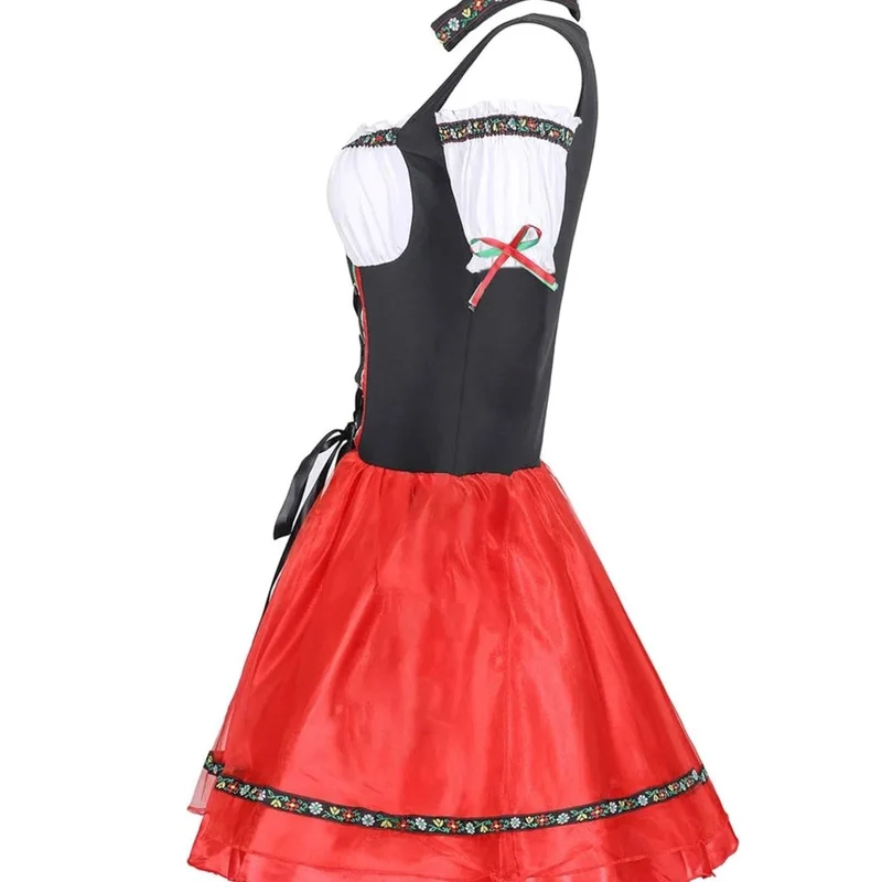 Marlene | Damen Oktoberfest Dirndl Kostüm Rot-Schwarz Trachtenkleid Mini