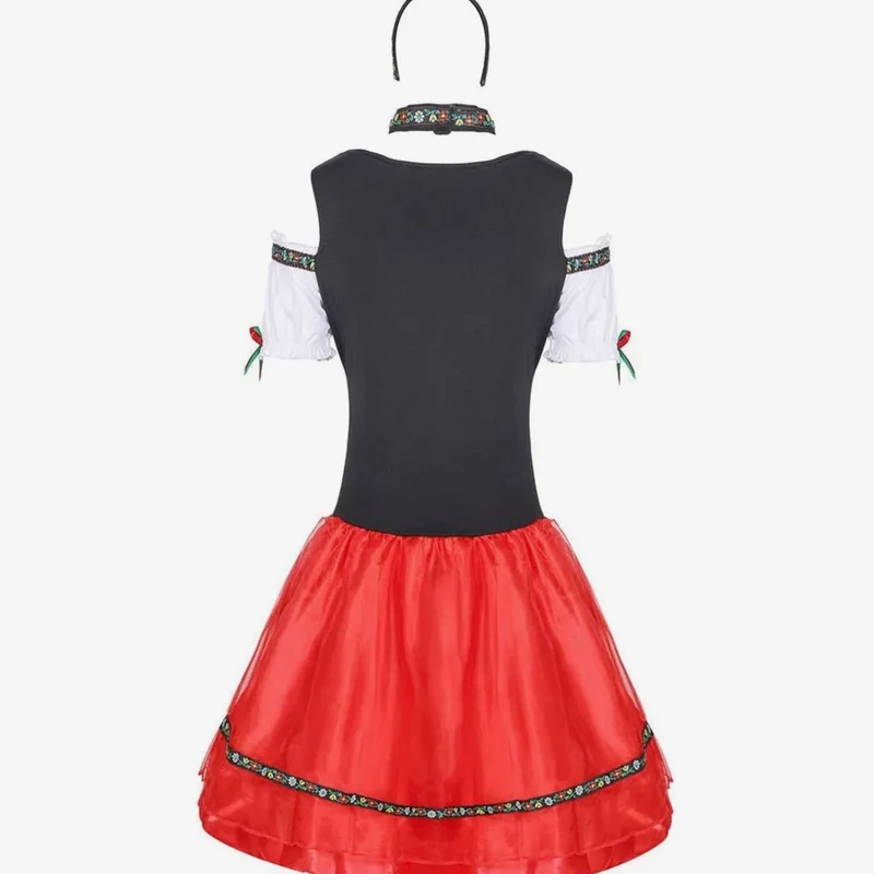 Marlene | Damen Oktoberfest Dirndl Kostüm Rot-Schwarz Trachtenkleid Mini