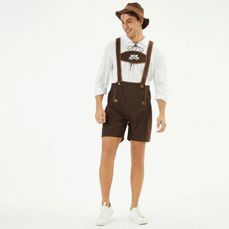 Lukas | Herren Oktoberfest Lederhosen-Kostüm mit Hosenträgern Trachtenshorts