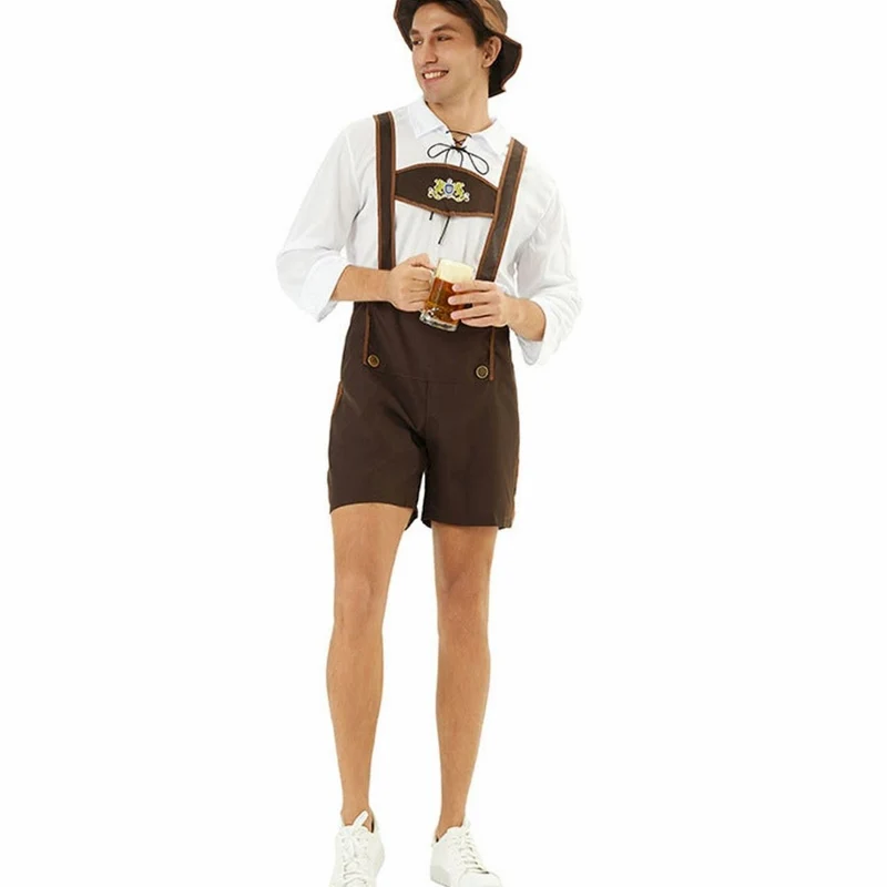 Lukas | Herren Oktoberfest Lederhosen-Kostüm mit Hosenträgern Trachtenshorts