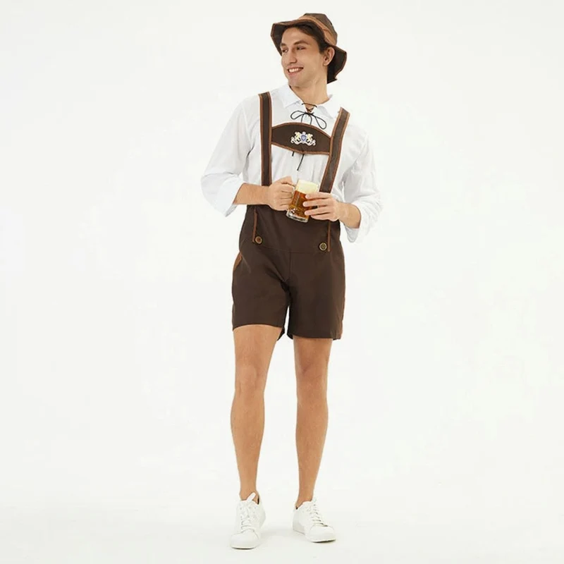 Lukas | Herren Oktoberfest Lederhosen-Kostüm mit Hosenträgern Trachtenshorts