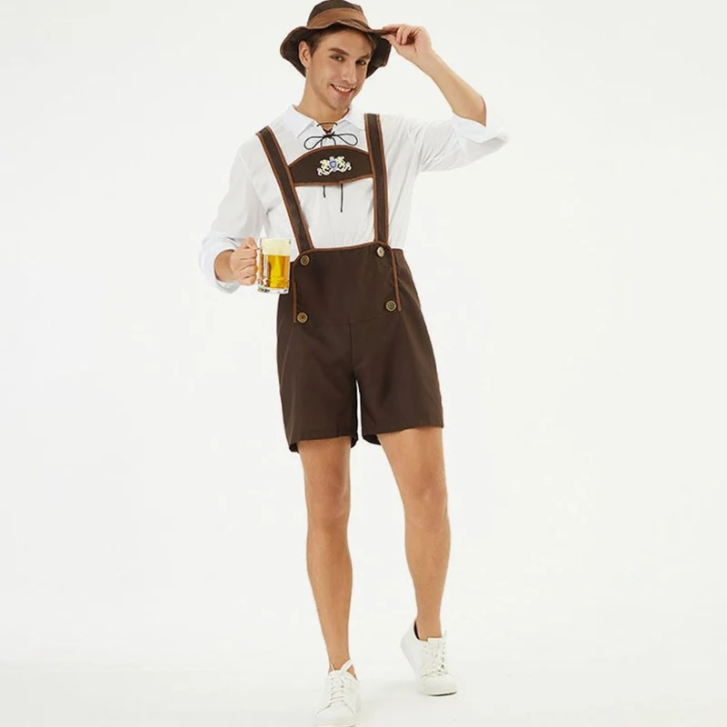 Lukas | Herren Oktoberfest Lederhosen-Kostüm mit Hosenträgern Trachtenshorts