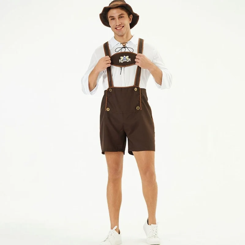 Lukas | Herren Oktoberfest Lederhosen-Kostüm mit Hosenträgern Trachtenshorts