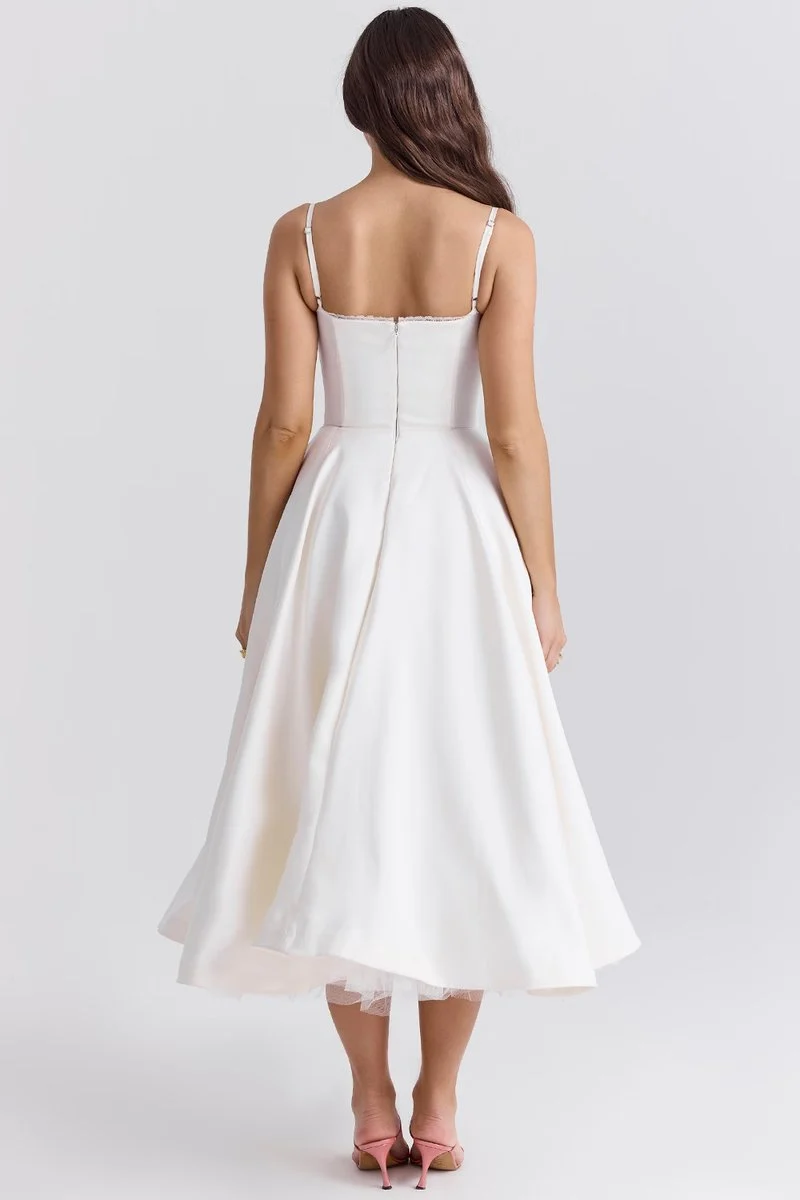 Lena | Damen Cocktailparty-Kleid elegantes Midi-Kleid mit Bügelcups Schwingrock
