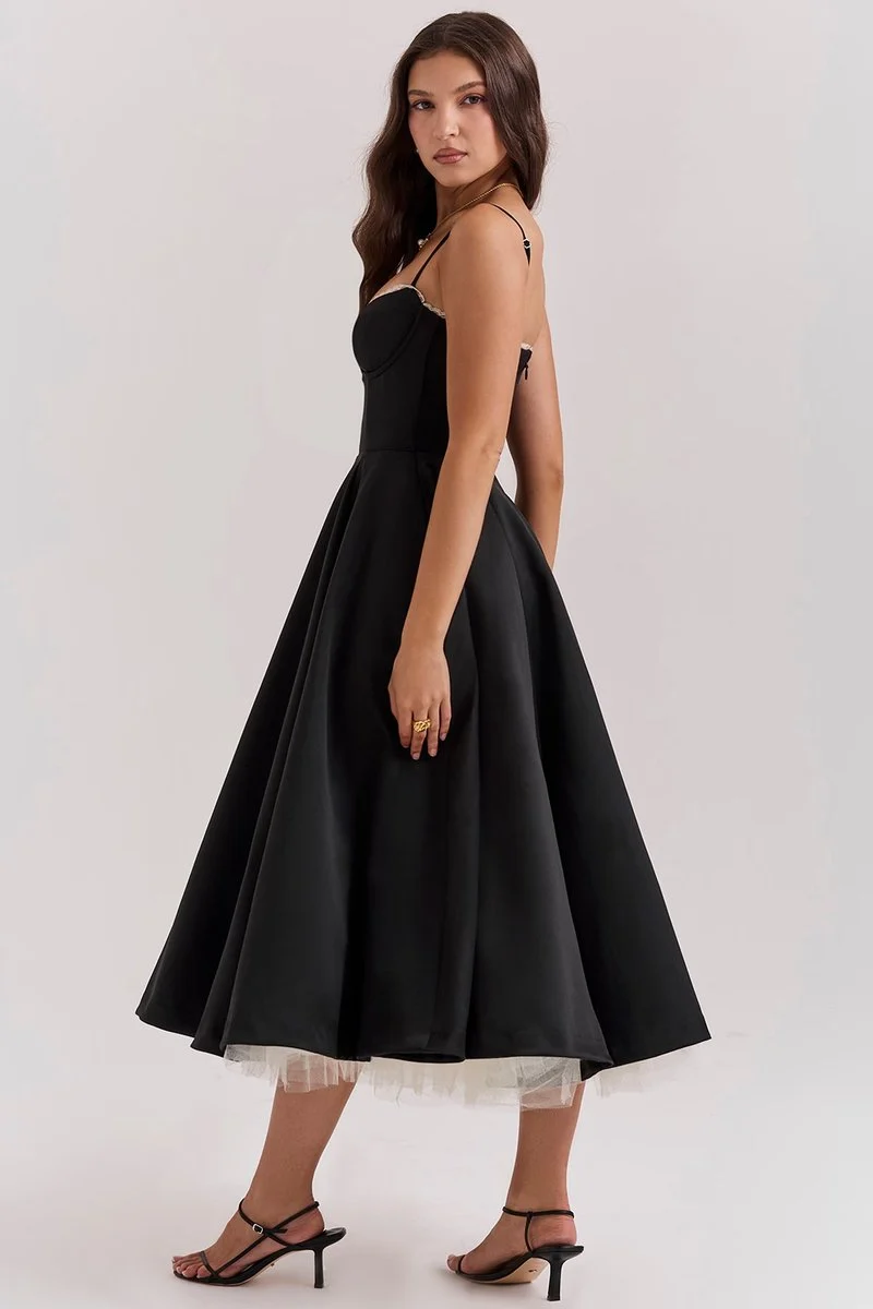 Lena | Damen Cocktailparty-Kleid elegantes Midi-Kleid mit Bügelcups Schwingrock