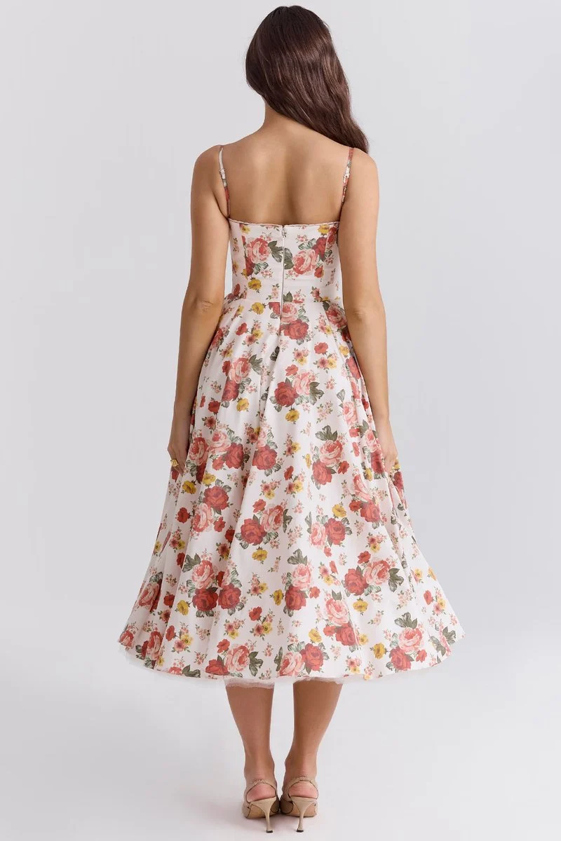 Lena | Damen Cocktailparty-Kleid elegantes Midi-Kleid mit Bügelcups Schwingrock