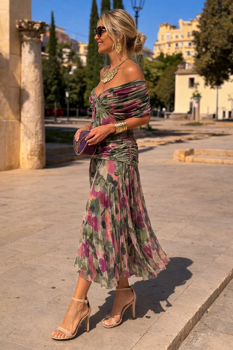 Charlotte | Damen Cocktailparty-Kleid elegantes Chiffon-Maxikleid V-Ausschnitt