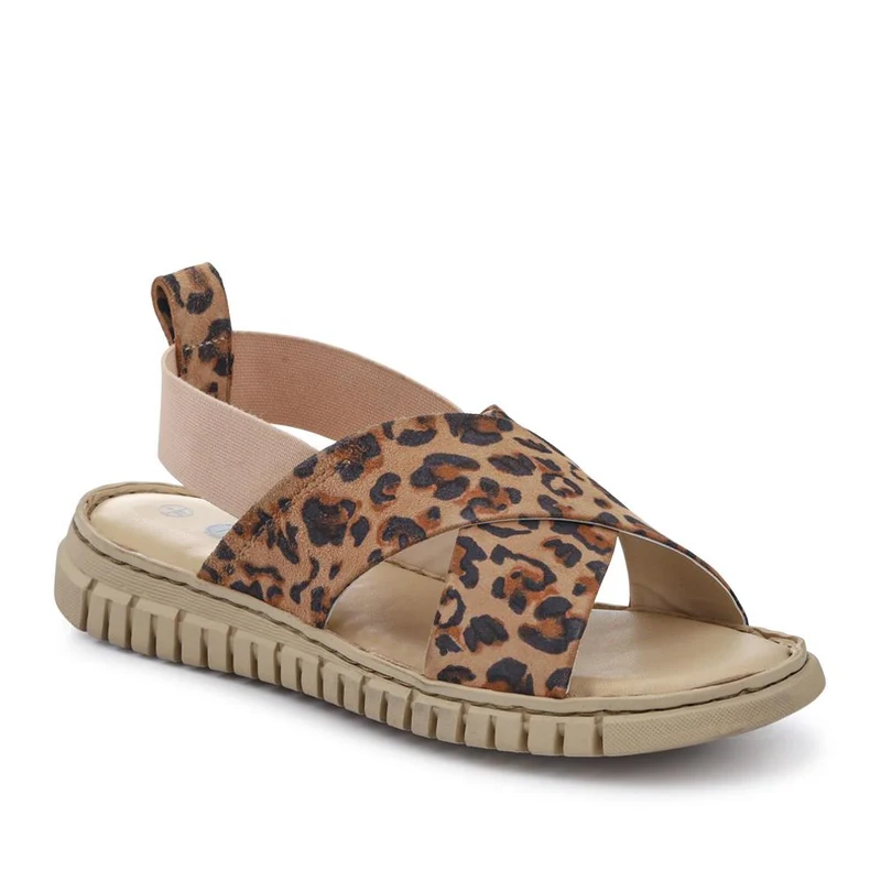Elasticated Leather Sandals - RNB41006 / 327 239 - Leopard