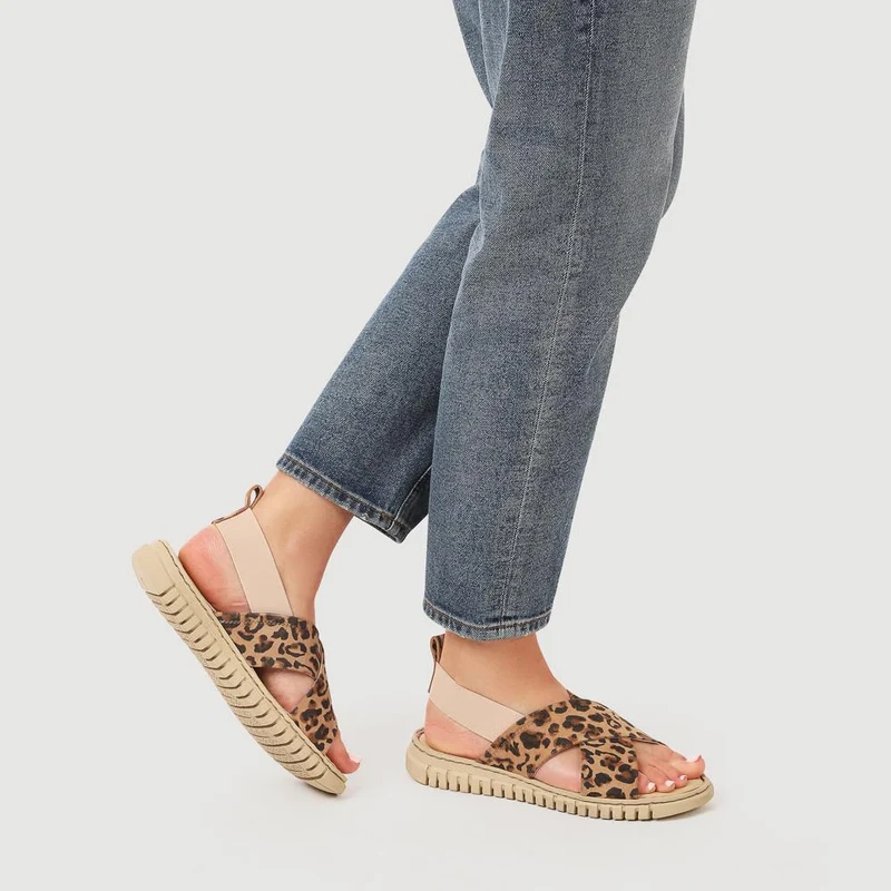 Elasticated Leather Sandals - RNB41006 / 327 239 - Leopard