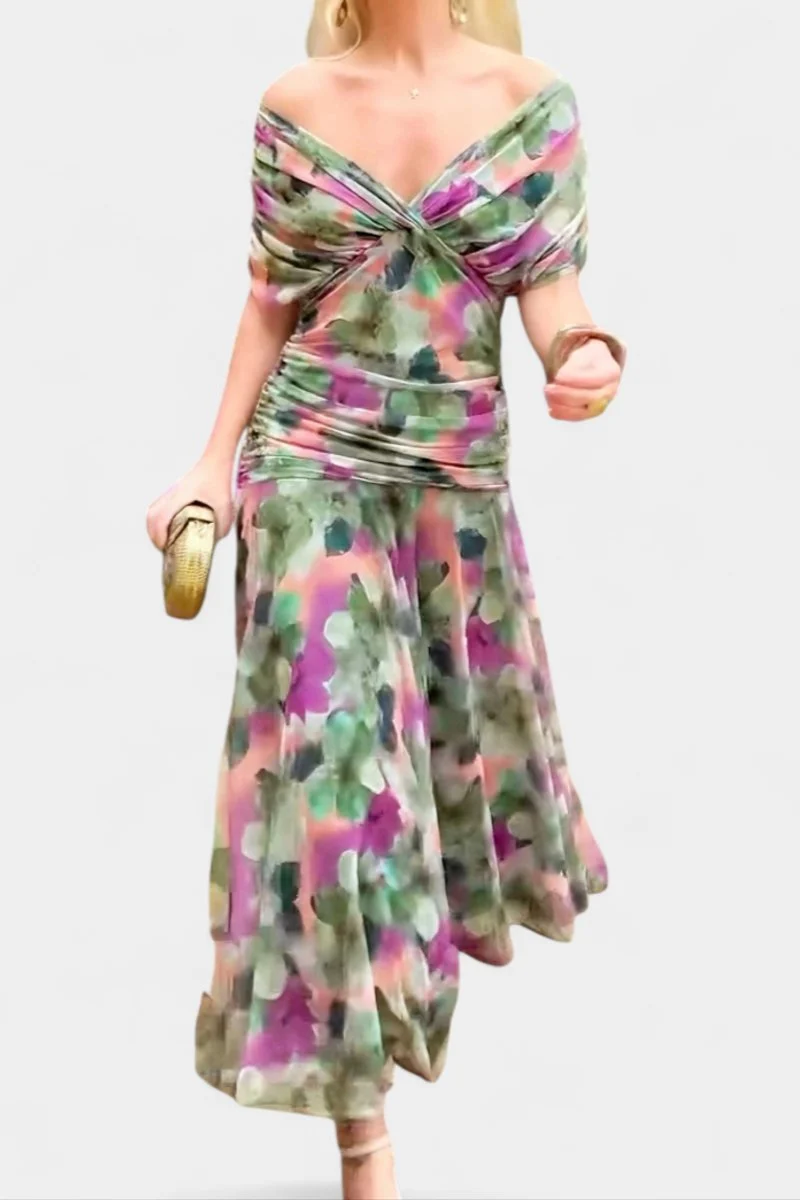 Amelie | Damen Off-Shoulder Cocktailparty-Kleid figurbetontes Chiffon Maxikleid