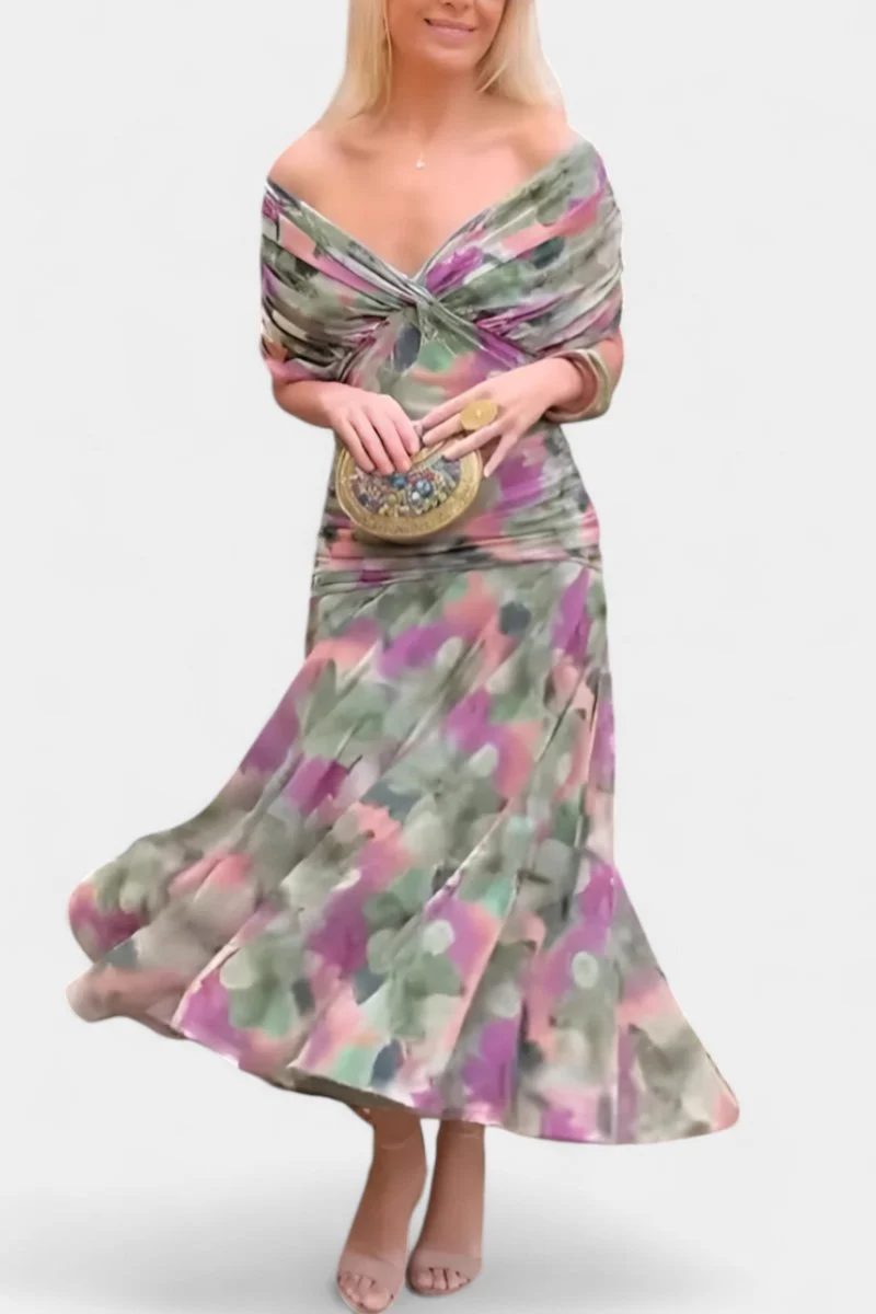 Amelie | Damen Off-Shoulder Cocktailparty-Kleid figurbetontes Chiffon Maxikleid
