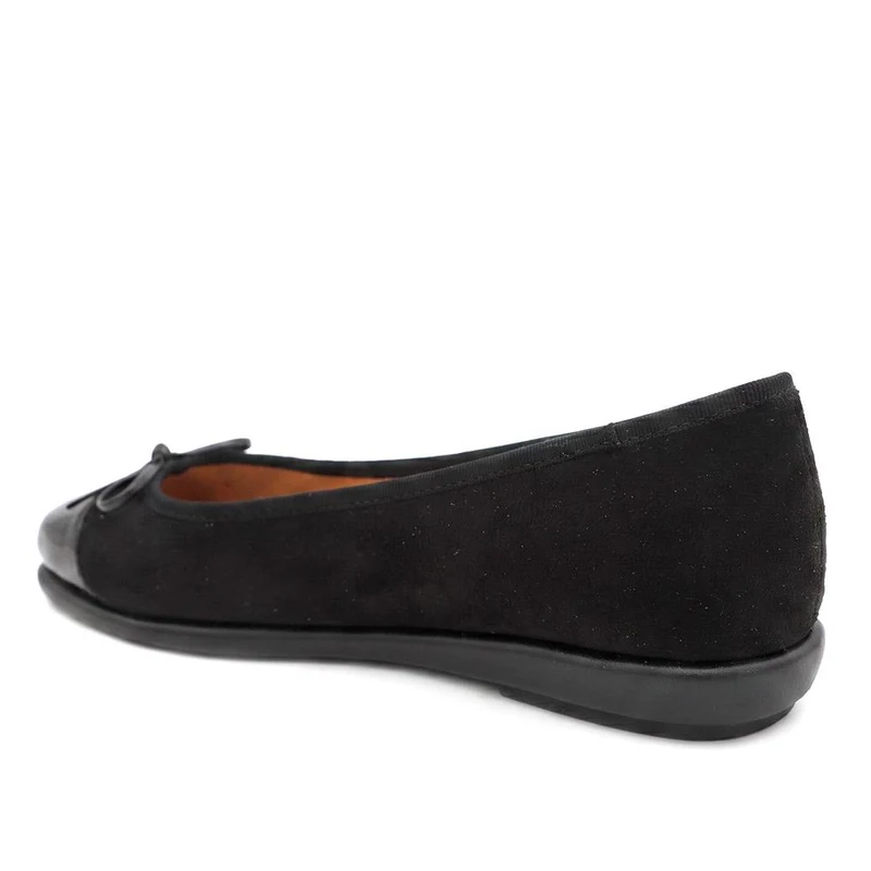 Bow Detailed Faux Suede Flat Ballet Pumps - UPSKY44000 / 329 768 - Black-Black Suede