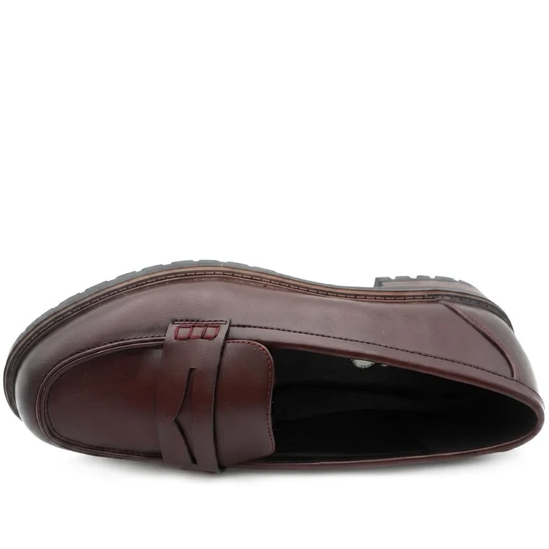 Wide Fit Chunky Sole Penny Loafers - WOIL44017 / 329 718 - Burgundy