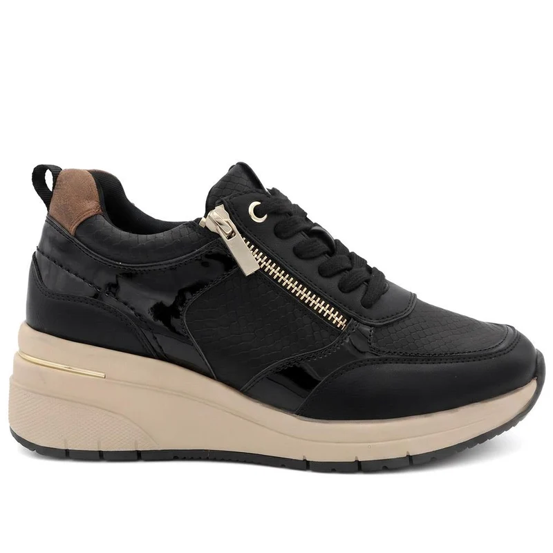 Bellissimo Wide Fit Zip & Lace Trainers - BELWOIL41061 / 329 530 - Black